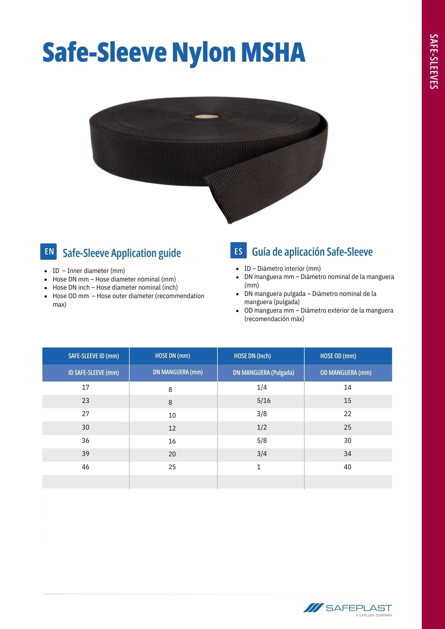 Safe-Sleeve Nylon MSHA - protección de Manguera hidráulica (27 mm de diámetro, 10 m), protección Textil para Cables, Color Negro