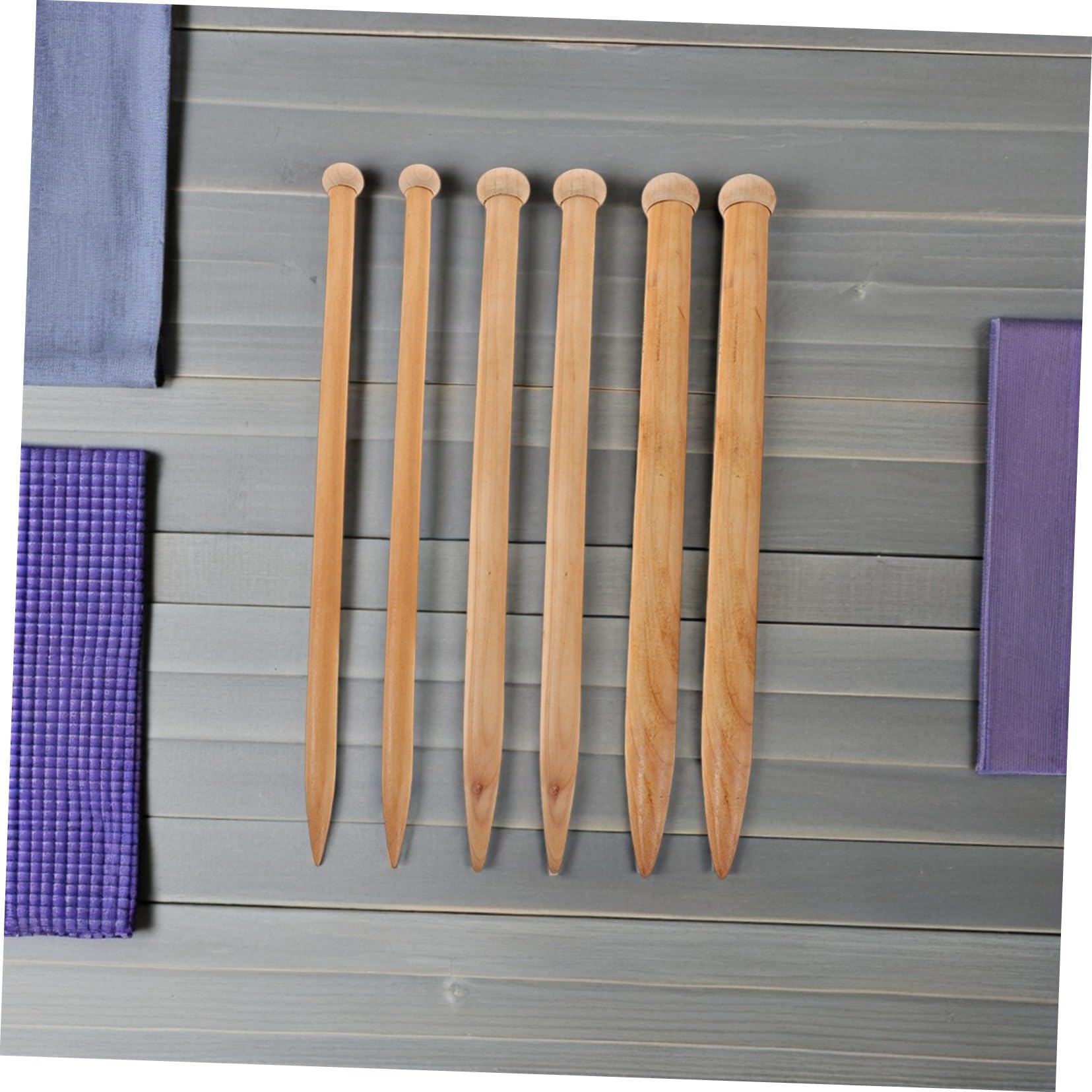 Agujas de Tejer Grandes de Madera para Hilo Grueso, 6 Piezas | Rectas de Punta Única, 35cm, Beige, Diseño Ergonómico, para Manualidades y Hogar