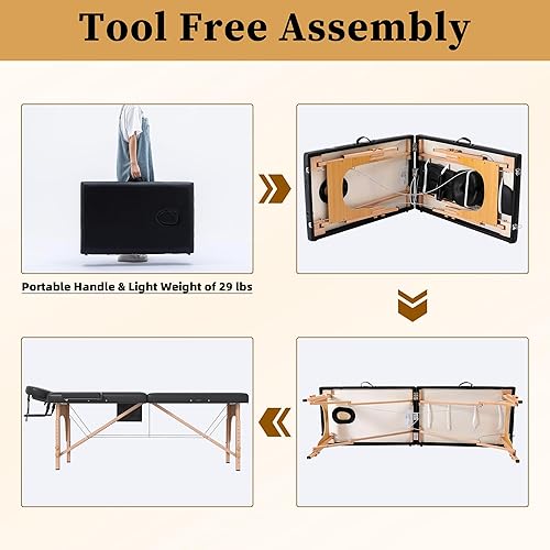Miniatura 9 de civama Mesa de Masaje Cama de Masaje Portátil, 29 Libras Peso Ligero 2 Secciones Plegable Cama de Tatuaje Cuidado Facial Spa Cama de Pestañas Altura