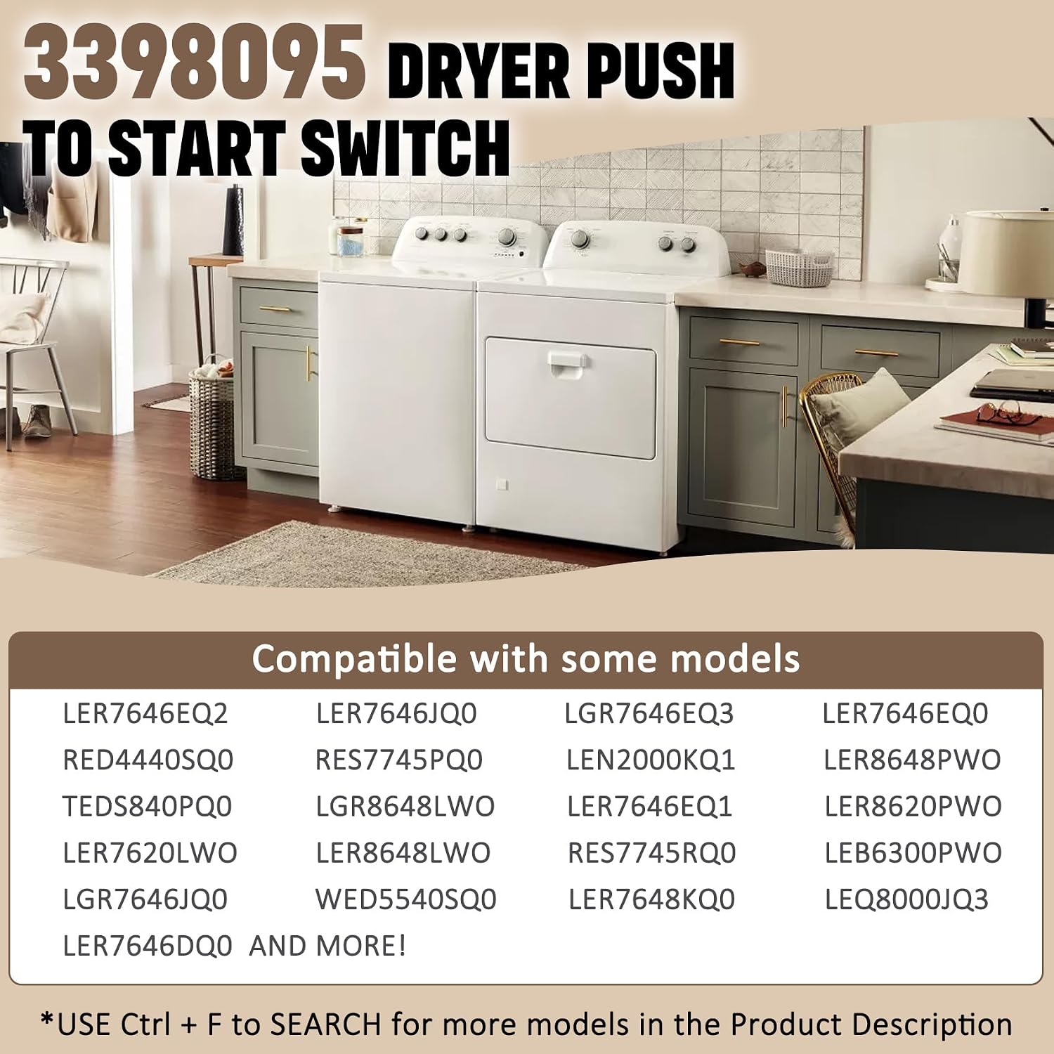 3398095 Dryer Start Switch Replace for WP3398095 AP2947429 PS11741493, Compatible with Whirlpool, Kenmore, Admiral, Crosley, Estate, lnglis, maytag Dryer Push to Start Switch