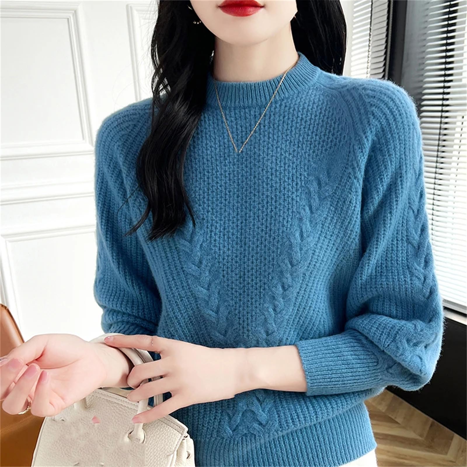 Damen Herbst Winter O-Ausschnitt Kaschmir Pullover Wolle Strickpullover Lose Pullover