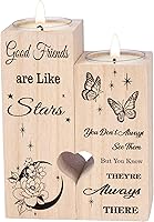 Heart-Shaped Wooden Candlestick Holders - Friendship Gifts for Best Friends, Women Birthday Gifts with Engraved Messages