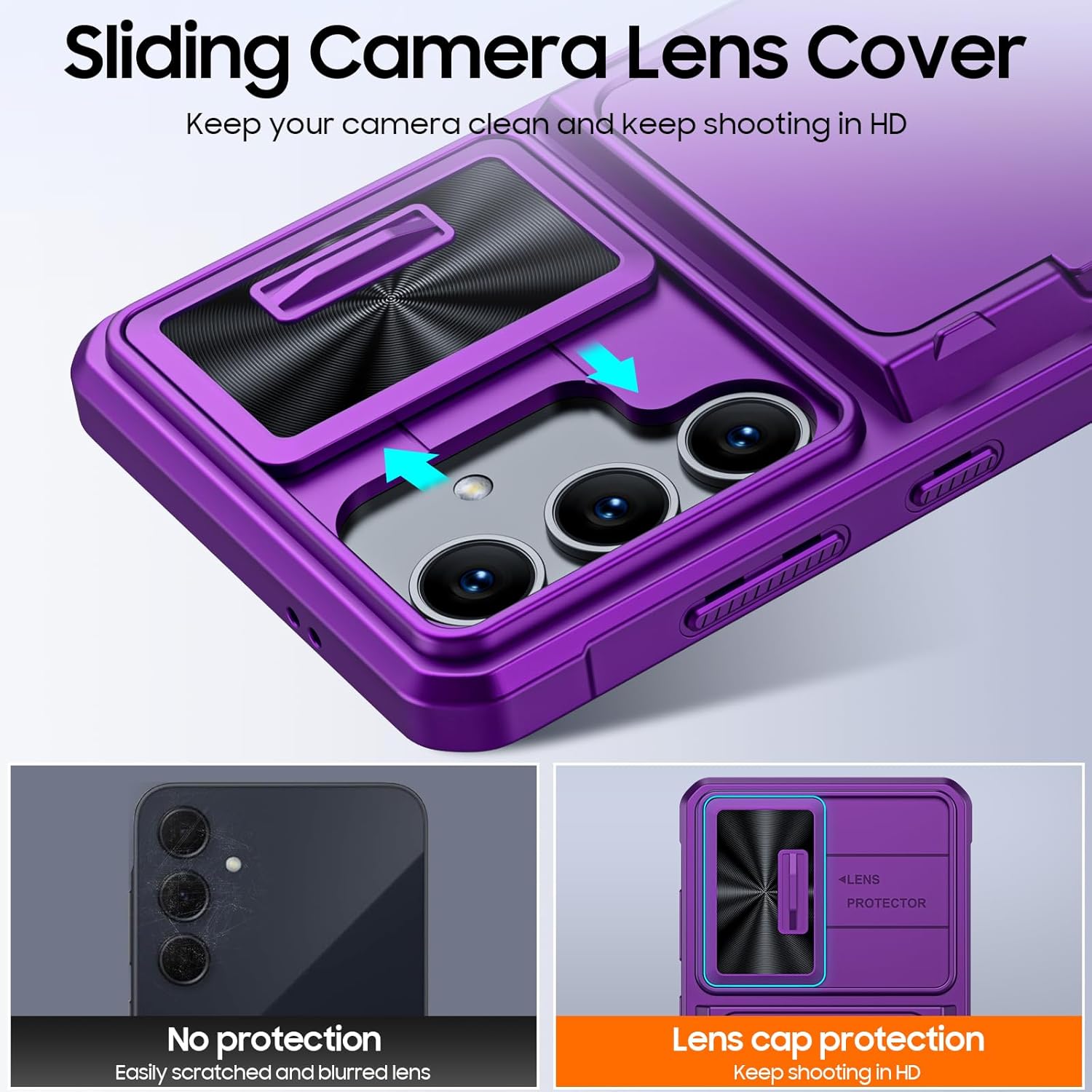 for Galaxy A35 5G Case Wallet, Hidden Card Holder (4-5 Cards), Slide Camera Cover, Military Grade Protection, Durable Kickstand Heavy Duty Men Women Shockproof Case for A35 5G, Purple