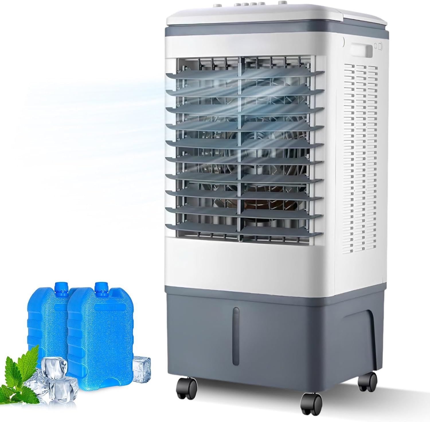 Suyaoquant Evaporative Air Cooler 20L, Portable Air Cooler With 2 Ice Packs, 3 Speeds, 7.5H Timer, Automatic left-right oscillation, 3‑In‑1 Fan & Humidifier – Quiet For Bedroom, Home Office, Garage