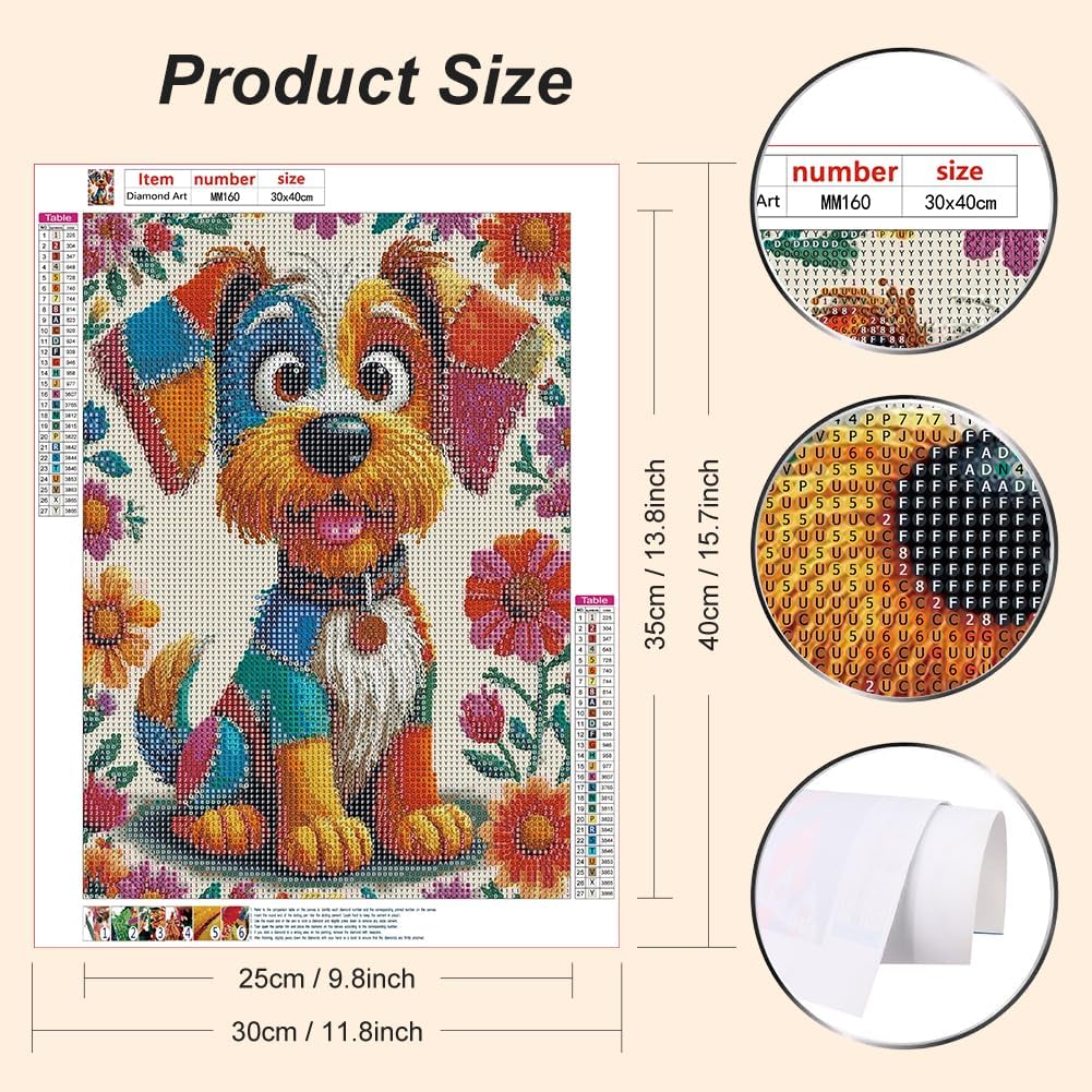 WSLWXSHM Diamond Art Painting Kits for Adults Dog, Animal Round Full Drill Diamond Art Kits, 5D DIY Paint with Diamonds Crafts for Home Wall Decoration Gifts 12×16Inch image 2
