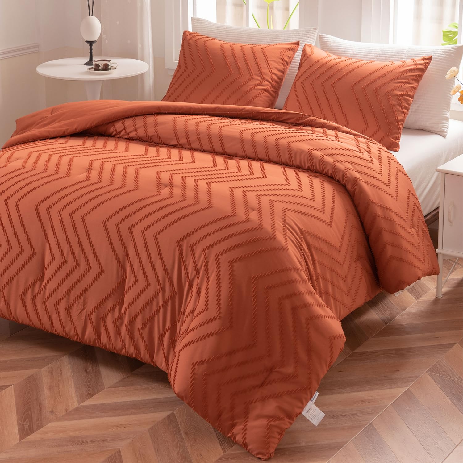 SLEEPBELLAKing Size Comforter Set Burnt Orange, Lightweight Bedding Comforters & Sets for King Bed, Terracotta Boho Bedding for All Seasons