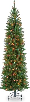National Tree Company Artificial Pre-Lit Slim Christmas Tree, Green, Kingswood Fir, Multicolor Lights, Includes Stand, 7.5 Feet