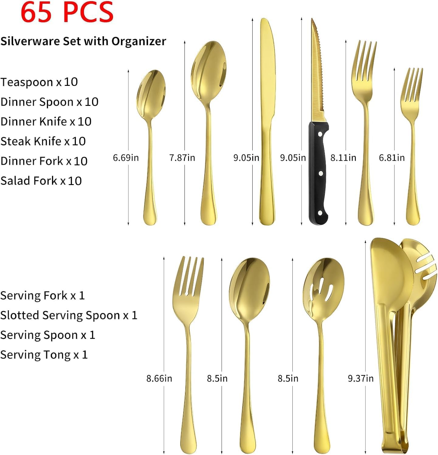 Gold Sierware Set for 10 with Flatware Der Organizer, Stainl Steel