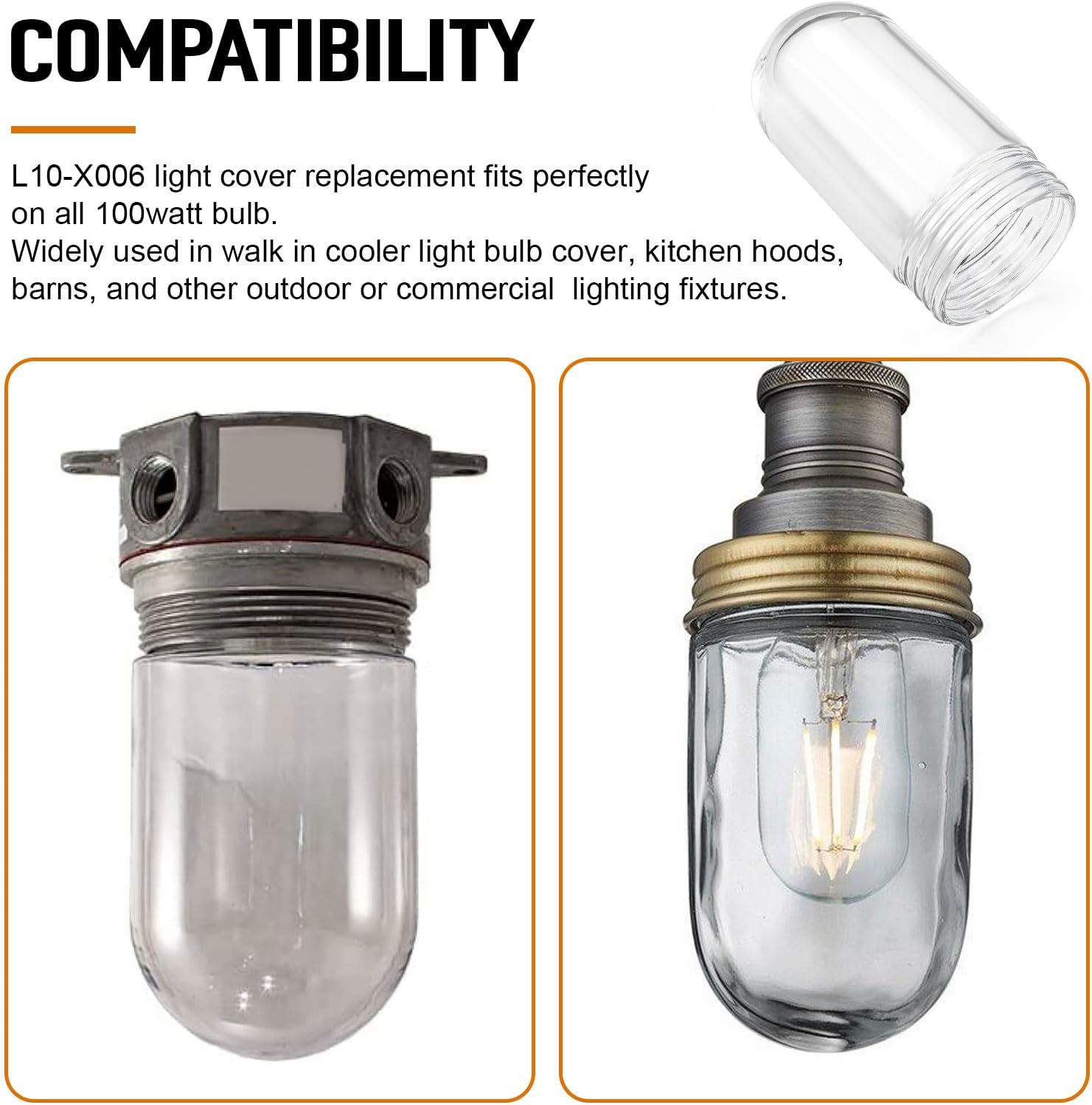 ERETOW Glass Light Bulb Cover, L10-X006 Kitchen Hood Light Cover Replacement for Glass Globe, Clear Light Bulb Protector Cage for Outdoor and Commercial Lighting Fixture (2 Pack)