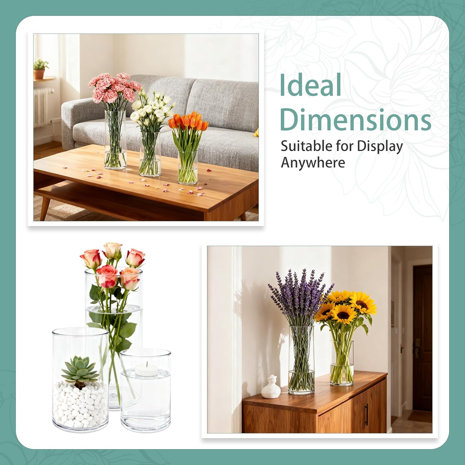 27 Pcs Plastic Cylinder Vases Hurricane Candle Holder Tall Transparent Flower Vases for Table Centerpieces Home Office Party Wedding Formal Dinners Decorations (4, 6, 8 Inch) - Image 5