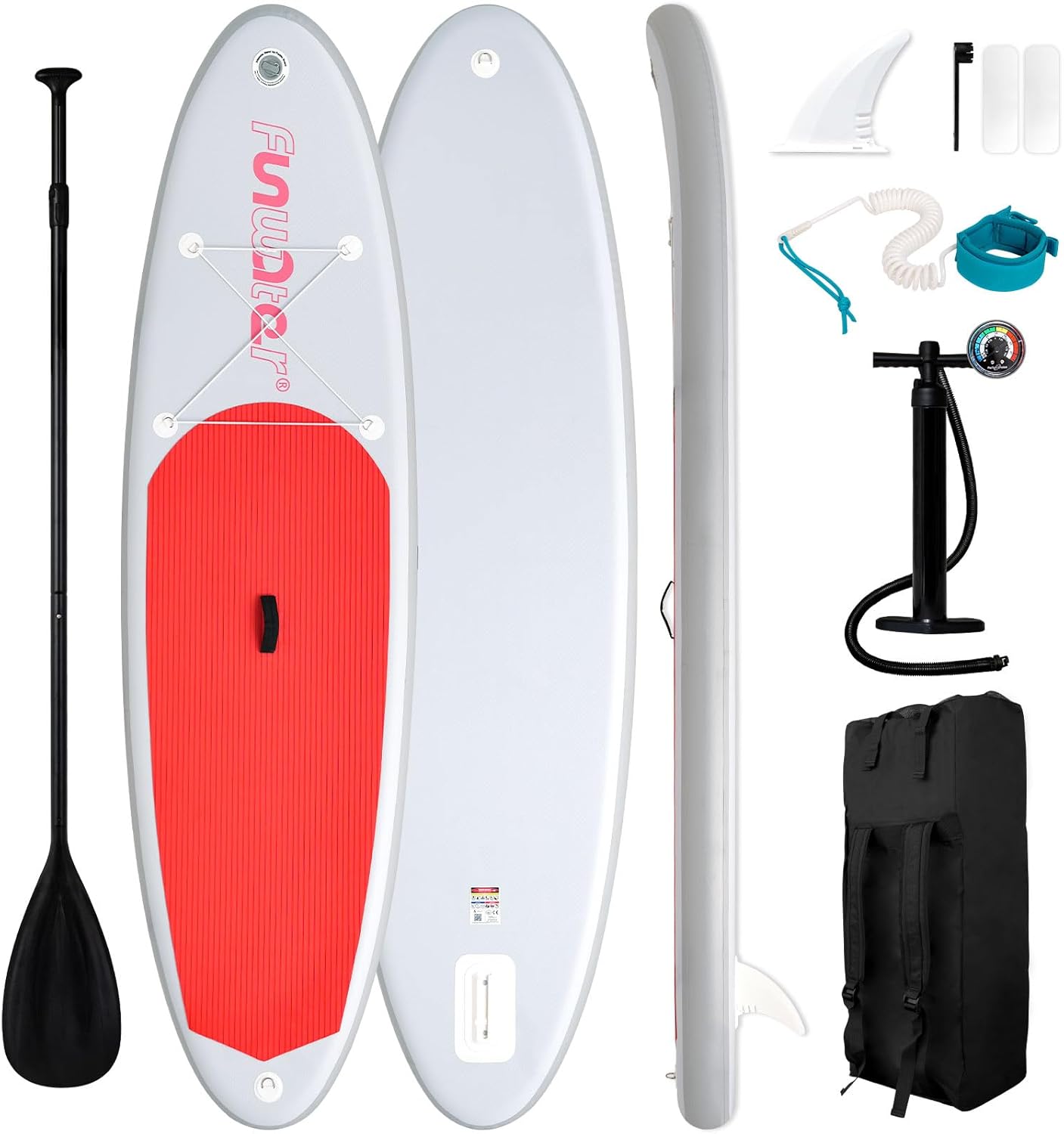 FunWater SUP Inflatable Stand Up Paddle Board Ultra-Light Inflatable Paddleboard with SUP Accessories, Fin, Adjustable Paddle, Pump, Backpack, Leash