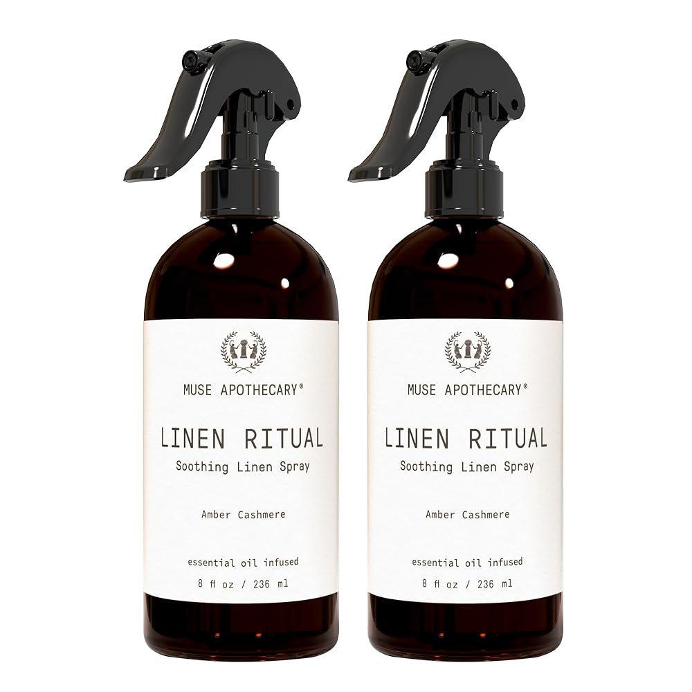Muse Apothecary Linen Ritual - Aromatic, Soothing, and Relaxing Linen Mist, Laundry and Fabric Spray - Infused with Aromatherapy Essential Oils - 8 oz, Amber Cashmere, 2 Pack