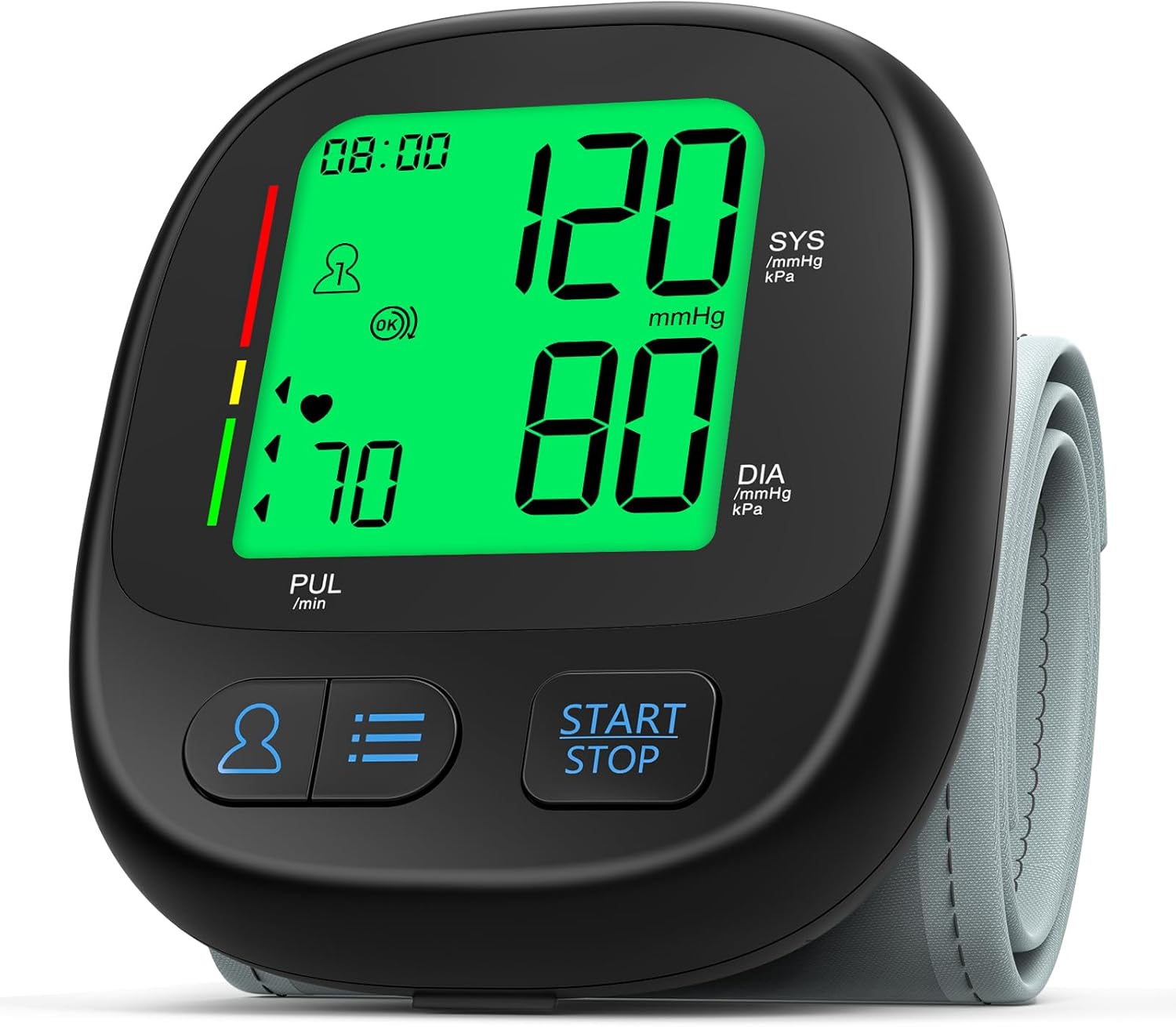 Wrist Blood Pressure Monitor, Universal Blood Pressure Cuff(5.3-8.4in) Large LCD Screen with Backlit, 2 * 120 Sets of Memory - 2 AAA Batteries & Carrying Case Included