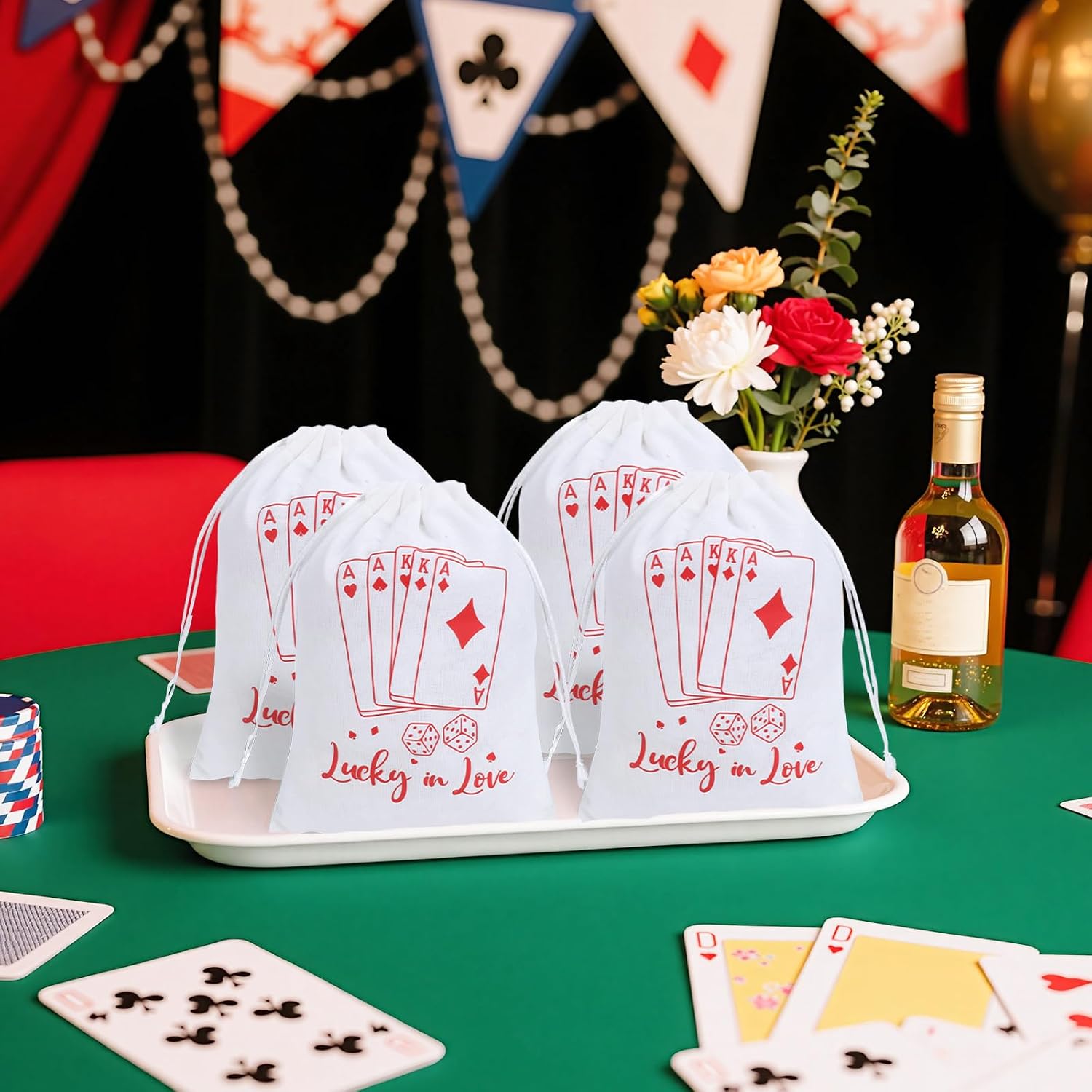 Kreatwow Casino Party Favors 12pcs Lucky in Love Cotton Drawstring Bags Vegas Bachelorette Favors Lucky in Love Decor Casino Night Bridal Shower Decorations Reusable Goodie Bags Wedding Gamble Party