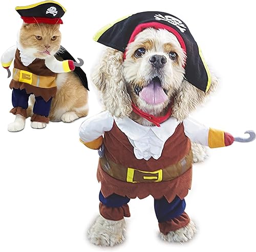 Disfraz de Halloween para perro, disfraz de piratas del Caribe, divertido disfraz de fiesta de cosplay para perros pequeños y medianos, gatos,