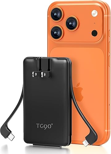TG90 Cargador portátil de 5000 mAh con enchufe de CA plegable incorporado y cables