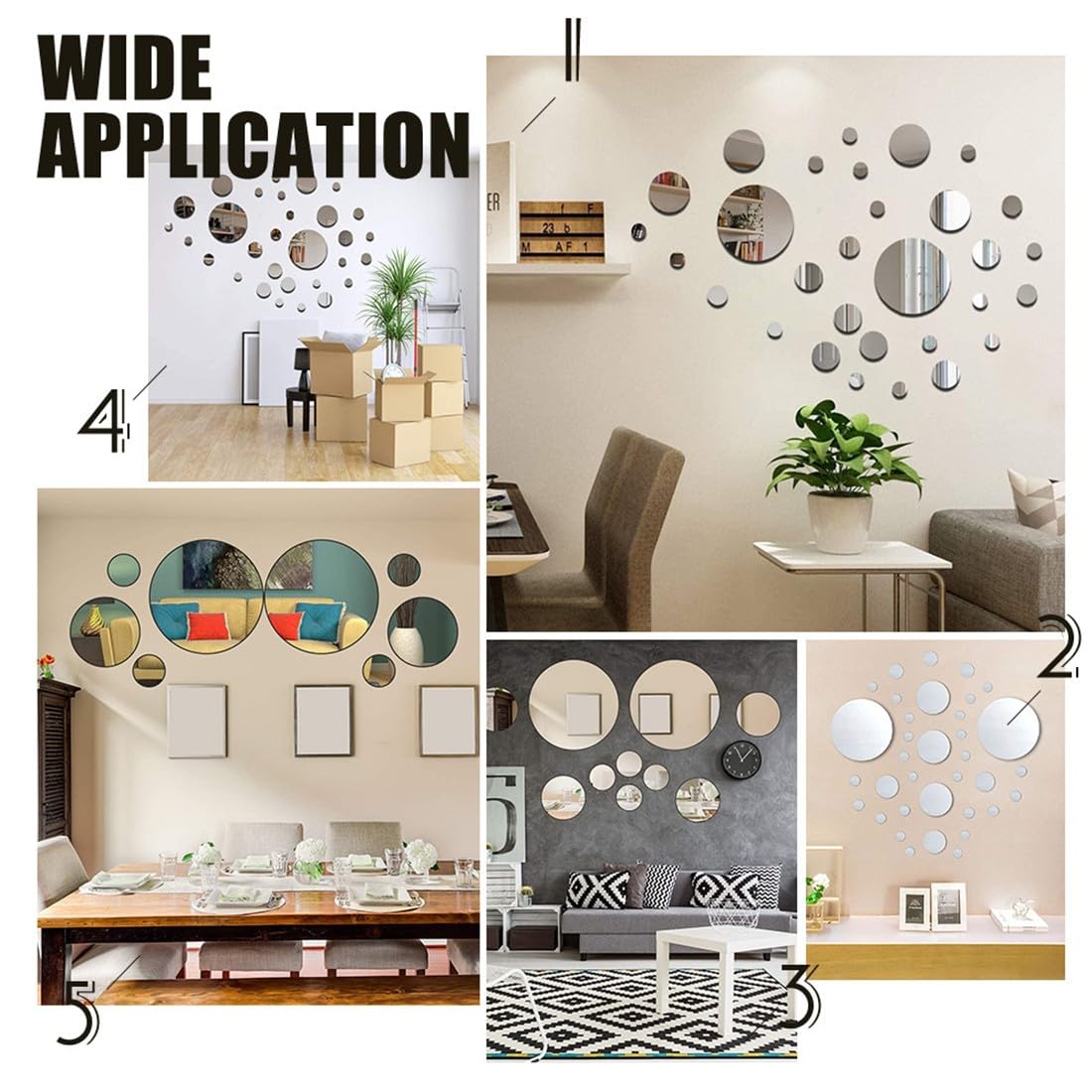 JEYORZY Lot de 32 miroirs autocollants muraux en acrylique ronds et flexibles pour salon, chambre à coucher