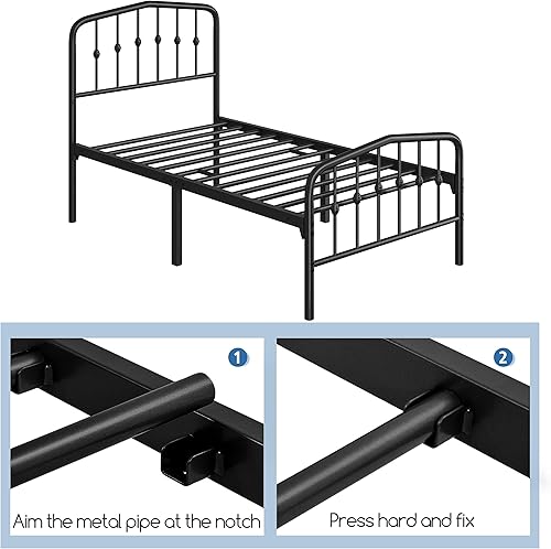 Miniatura 9 de Yaheetech Marco de cama individual, cama de plataforma de metal con cabecera y estribo de hierro forjado de estilo victorianofácil montajeno