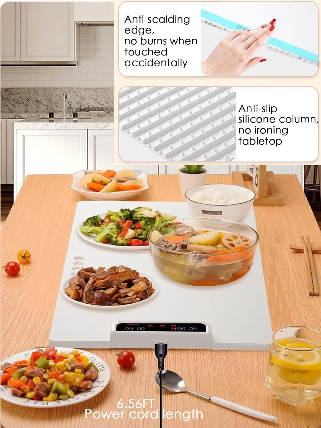 Food Warming Mat, Food Warmer for Parties Buffet - Upgraded Foldable Graphene Full Surface Fast Heating Electric Warming Tray, Portable Foods Warmers Pad for Parties, 3 Temp,Auto Shut-Off & Child-Lock
