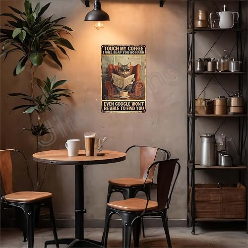 Miniatura 3 de Cartel de arte divertido de gato Touch My Coffee, decoración de barra de café, regalo para oficina, hogar, aula, baño, decoración de 8 x 12