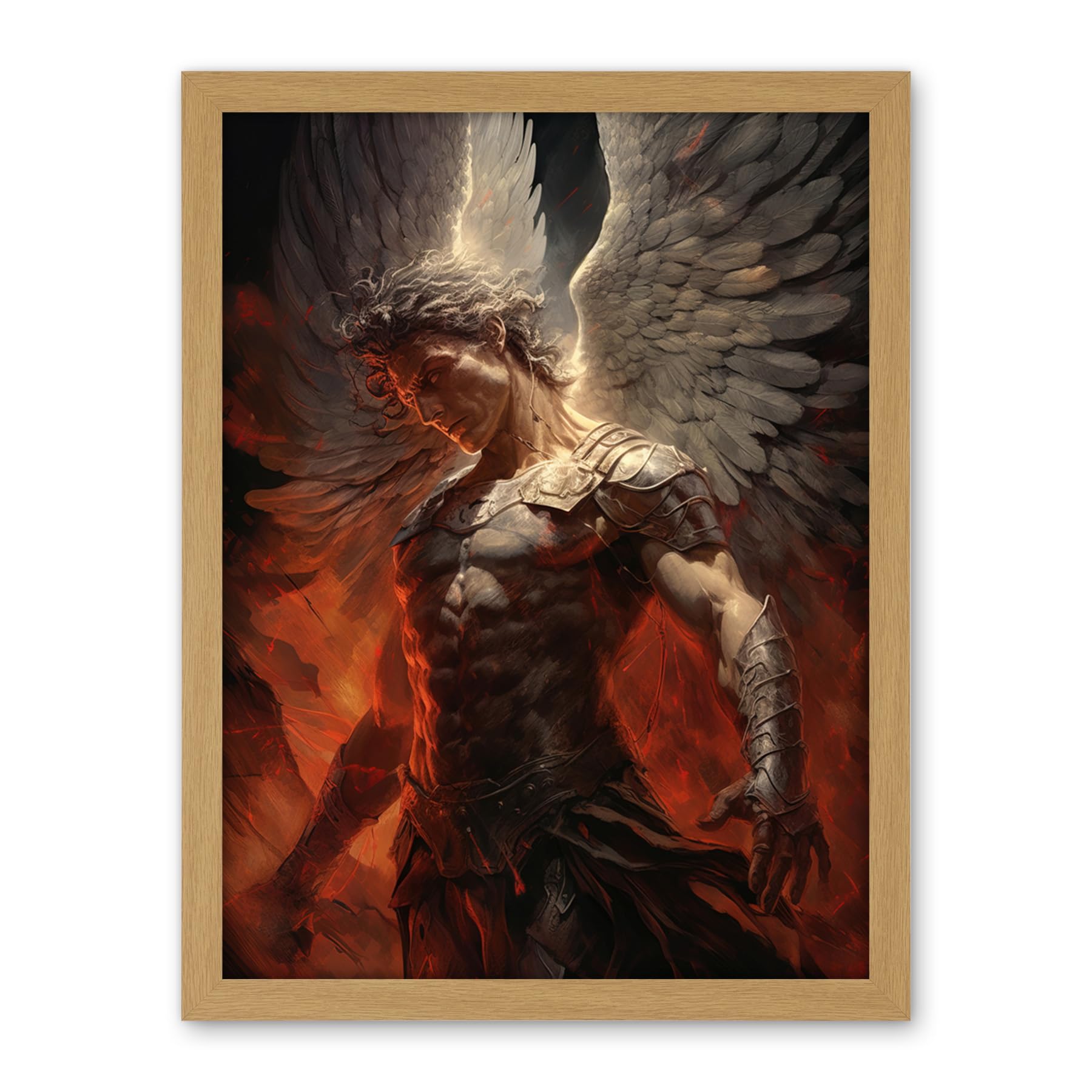 Artery8 Archangel Michael Powerful Warrior Conceptual Artwork Champion of Justice Armour Angel Wings Artwork Framed Wall Art Print 18X24 Inch