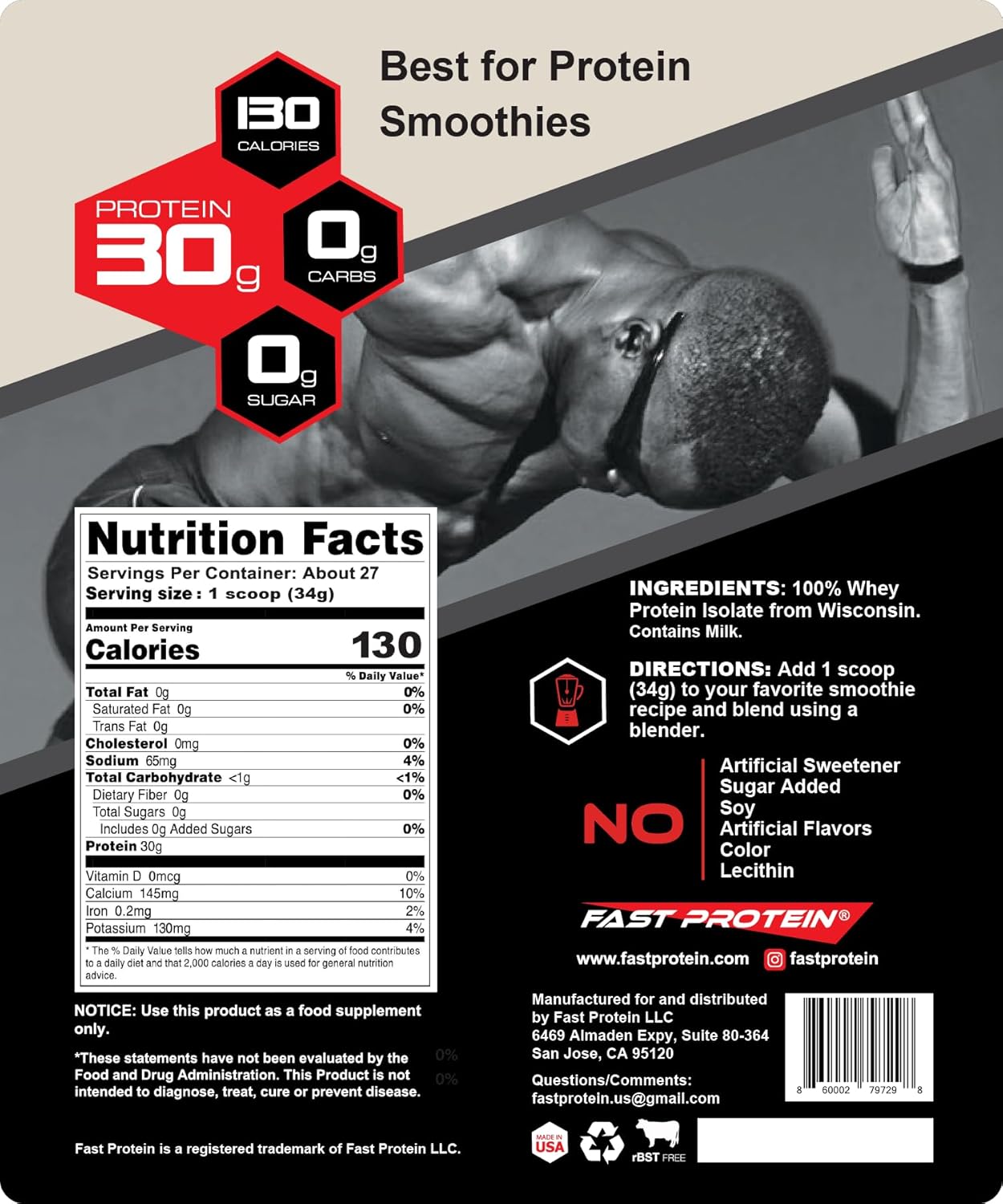 Whey Isolate Protein Powder Unflavored - 30g Protein Powder - Kosher, Halal, Keto, Clean Label, Fast Protein - 2LB 30 Servings