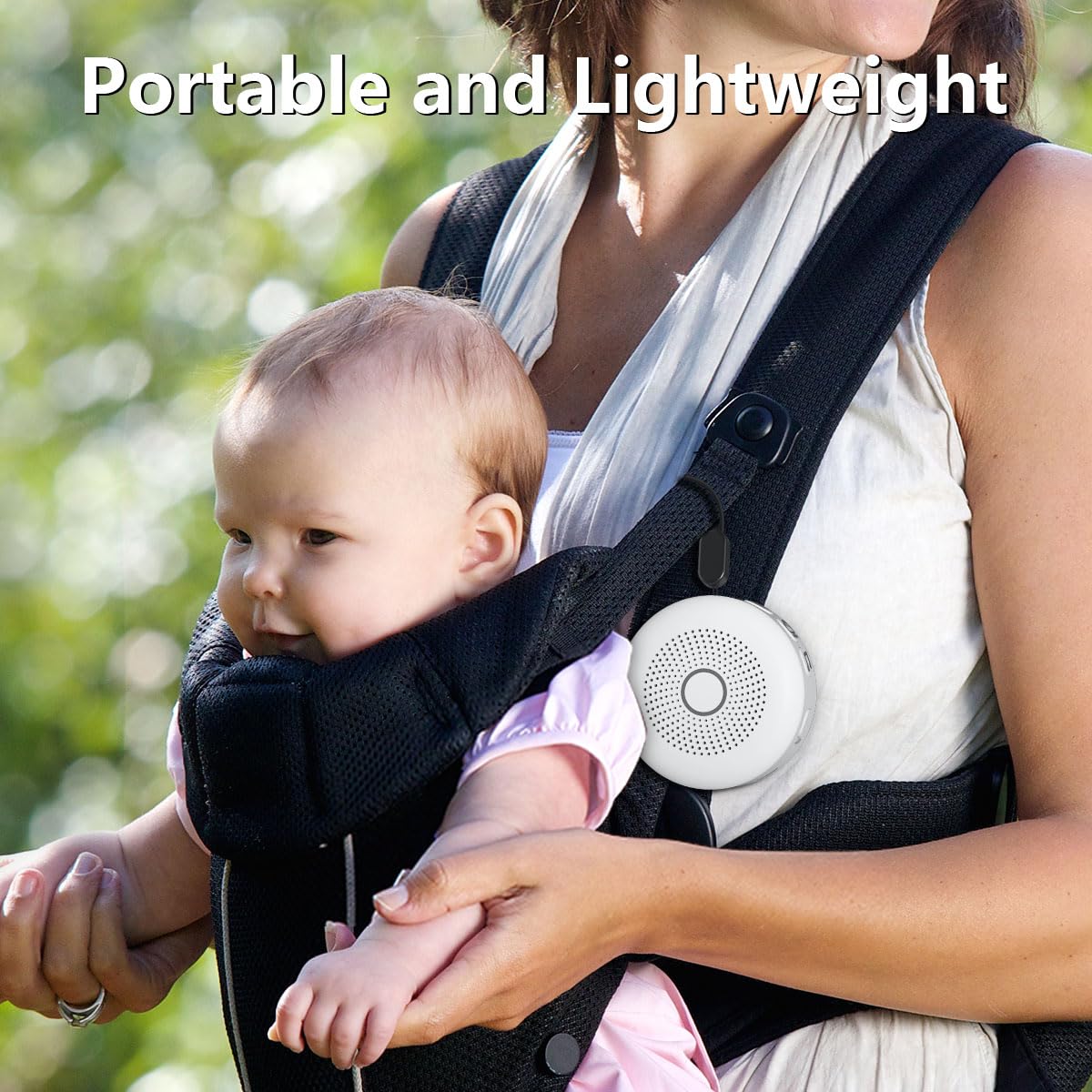Machine à bruit blanc avec 25 sons apaisants et 32 niveaux de volume avec corde de suspension portable et prise casque, batterie intégrée, 4 minuteurs et fonction mémoire, convient pour les bébés, les