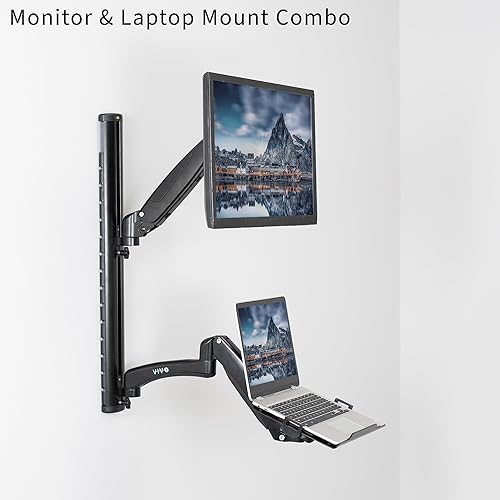 Miniatura 2 de VIVO Soporte de pared para monitor y laptop con contrapeso de altura ajustable para pantallas de hasta 27 pulgadas, STAND-SIT1L