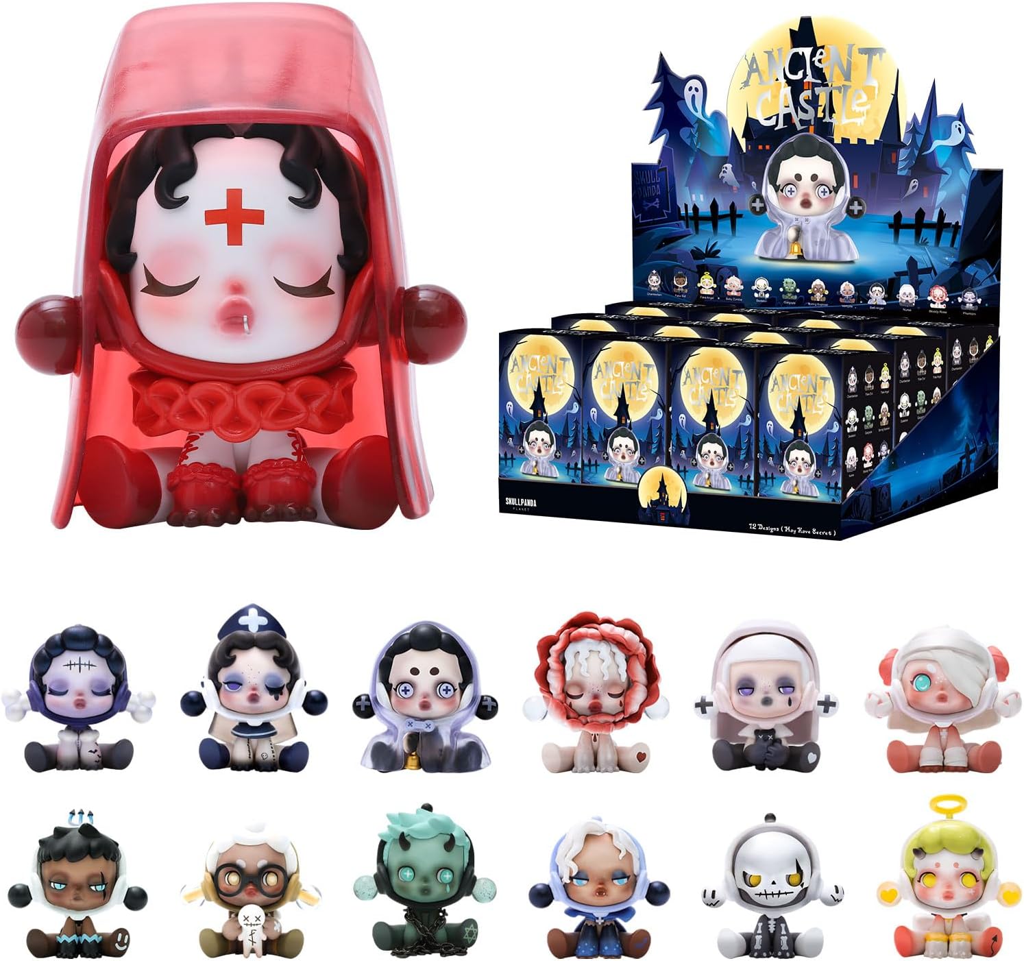pop mart Skullpanda Ancient Castle 12PC Blind Box Toy Bulk Popular Collectible Random Art Toy Hot Toys Cute Figure Creative Gift, for Christmas Birthday Party Holiday