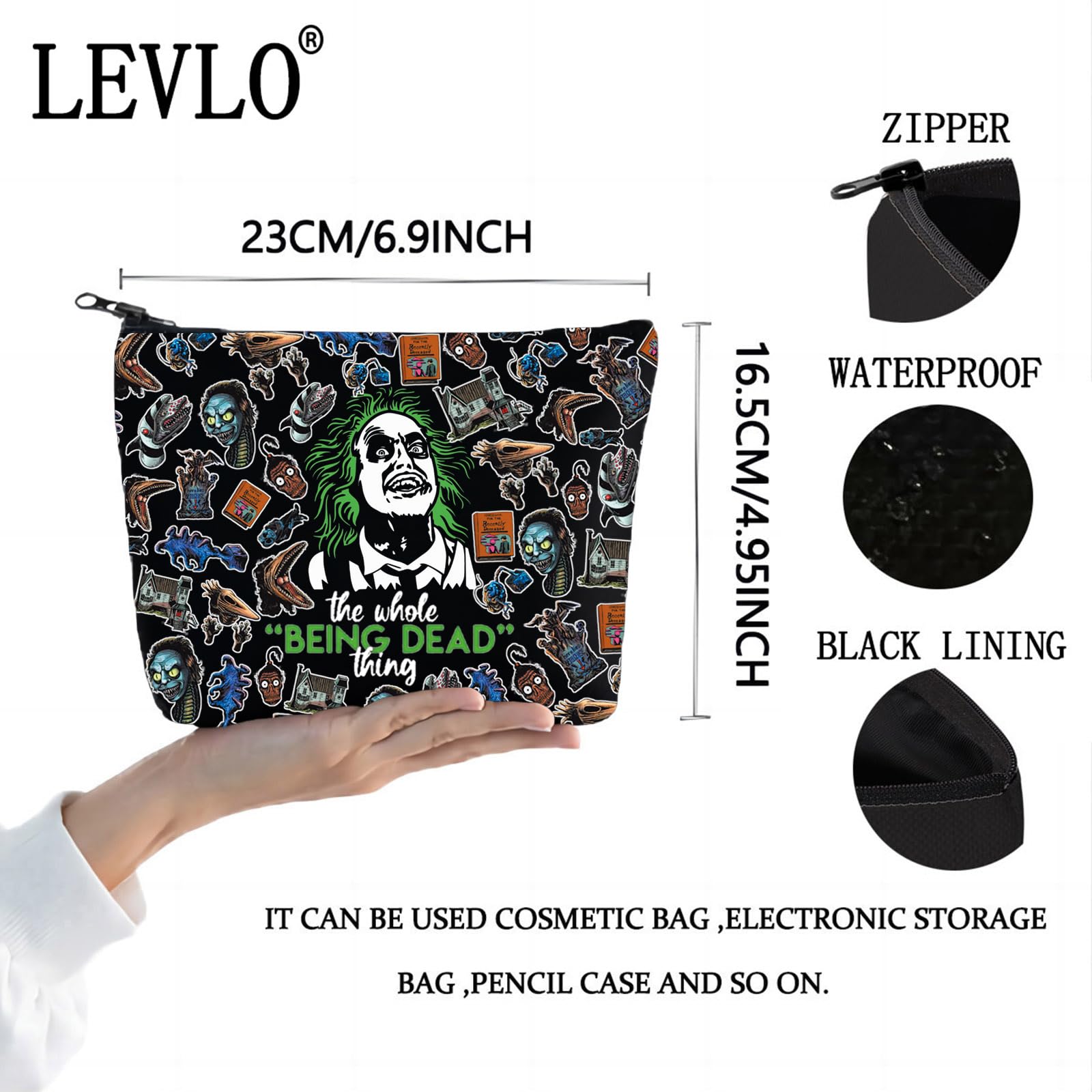 LEVLO Ghost & Lydia Deetz Cosmetic Bag Adam and Barbara Fans Gift The Whole Being Dead Thing Juice Lydia Zipper Pouch Bag Charles & Delia Fans Merchandise - Image 2
