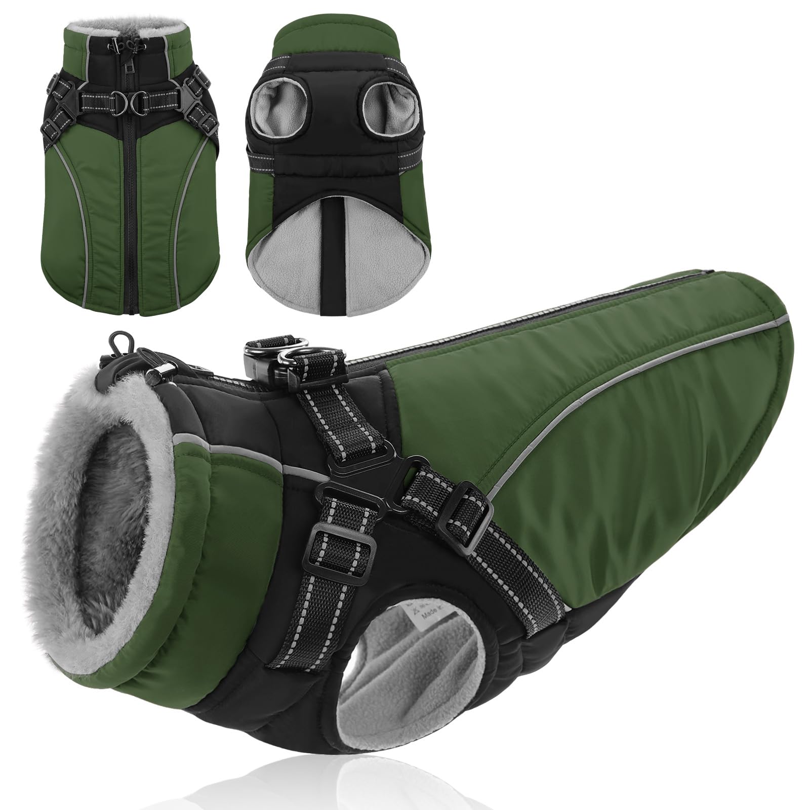 KONVINIT Hundemantel mit Geschirr extra groß (XXXL),Wasserdichter und Warmer Hundewintermantel mit Leichter Wattierung und Reflektoren für Sicherheit