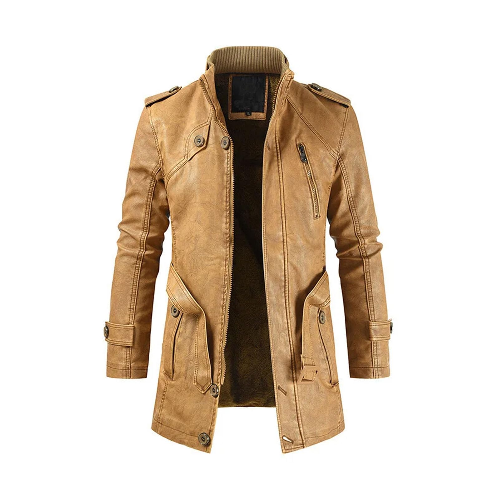 Combinaison de moto longue en cuir pour homme, coupe ajustée, style décontracté, coupe-vent, veste en similicuir PU, marron foncé, taille XS