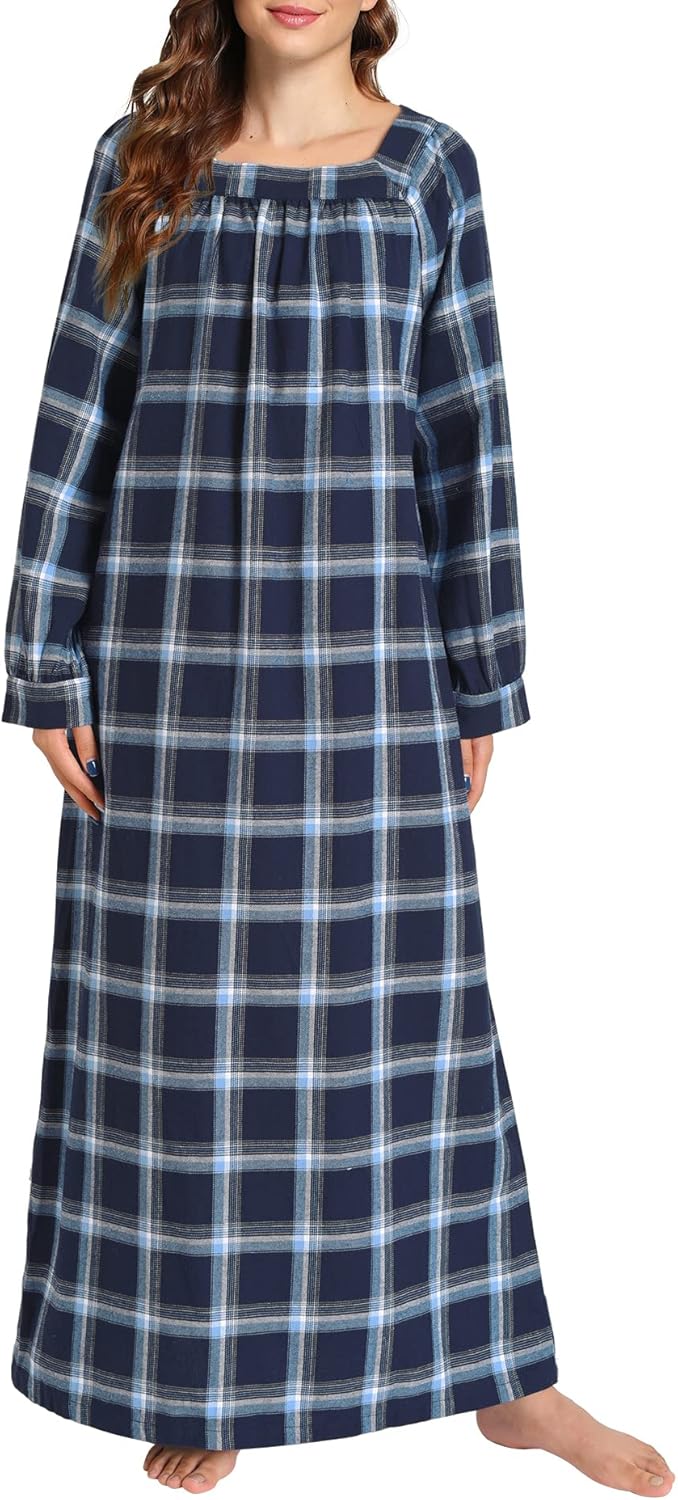 Latuza Women's Long Sleeves Cotton Flannel Nightgown