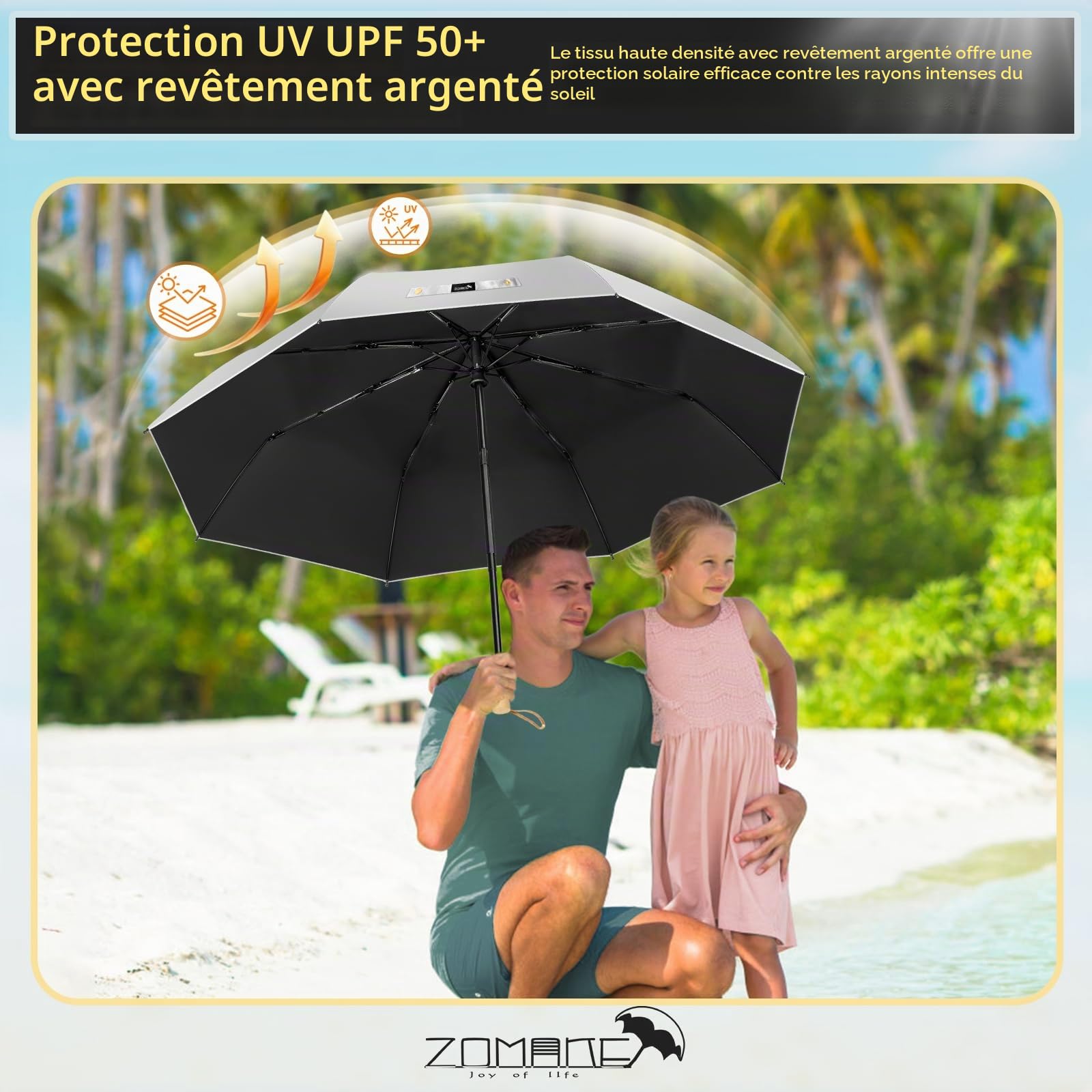 ZOMAKE Grand Parapluie Pliant Anti UV,Parapluies Compact Solide Anti TempêTe,Ombrelle Soleil Automatique Avec Poignée en Bois pour Homme Femme
