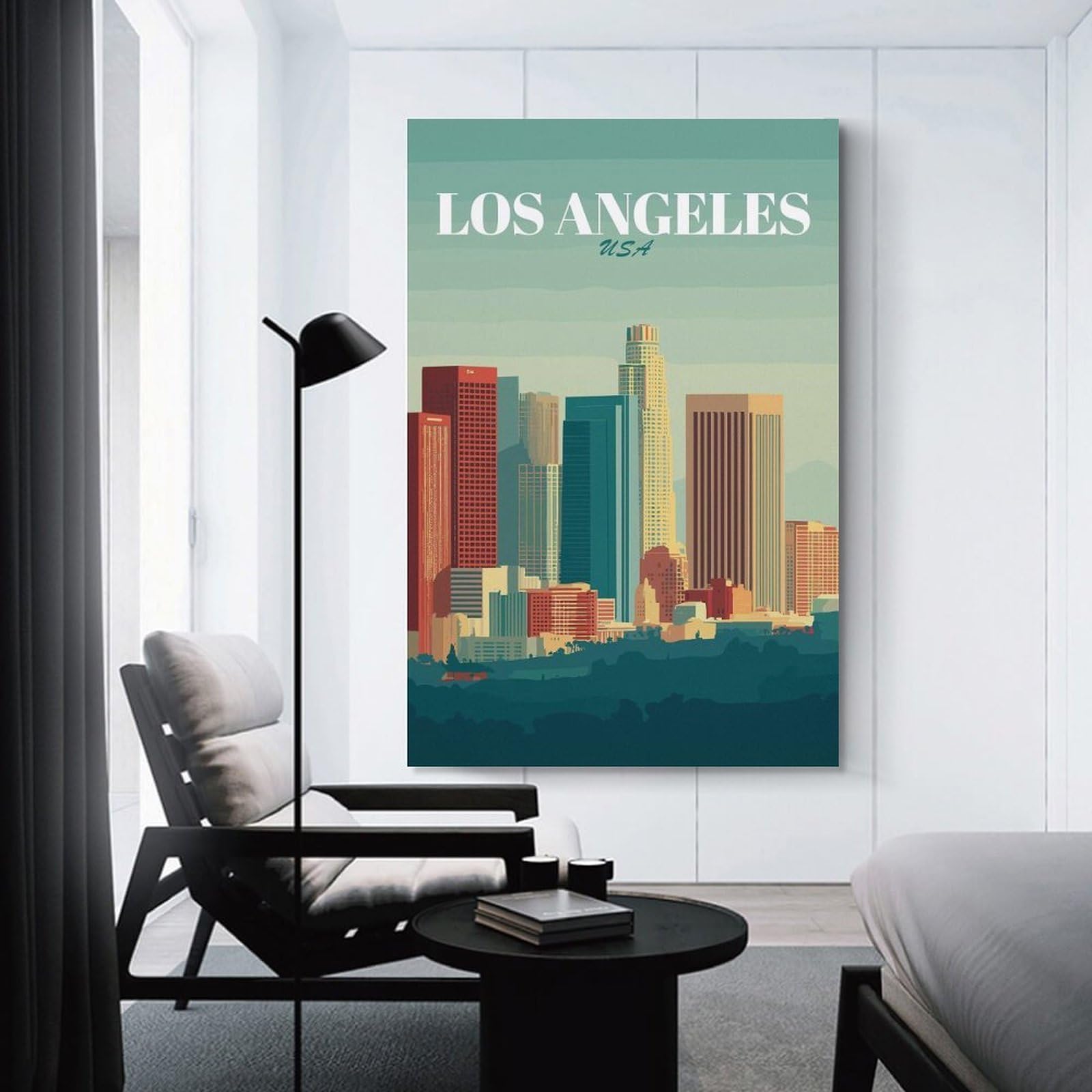 Junmoney Wall Art Print Los Angeles Skyline Vintage, 24x36inch(60x90cm), for Bedroom Decor, Cosy Corners Or Studios, Decorative Wall Art for Cosy Rooms