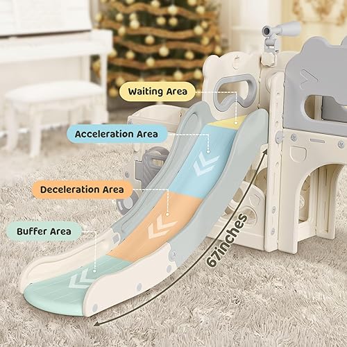 Miniatura 3 de Babytronic Tobogán para niños pequeños, 9 en 1, tobogán de autobús para niños pequeños de 1 a 3 años, tobogán para interiores y exteriores con aro