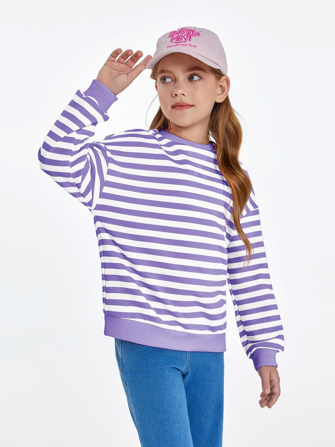 Haloumoning Girls Striped Crewneck Sweatshirt Kids Long Sleeve Oversized Fashion Pullover Tops Fall Clothes 5-14 Years - Image 3