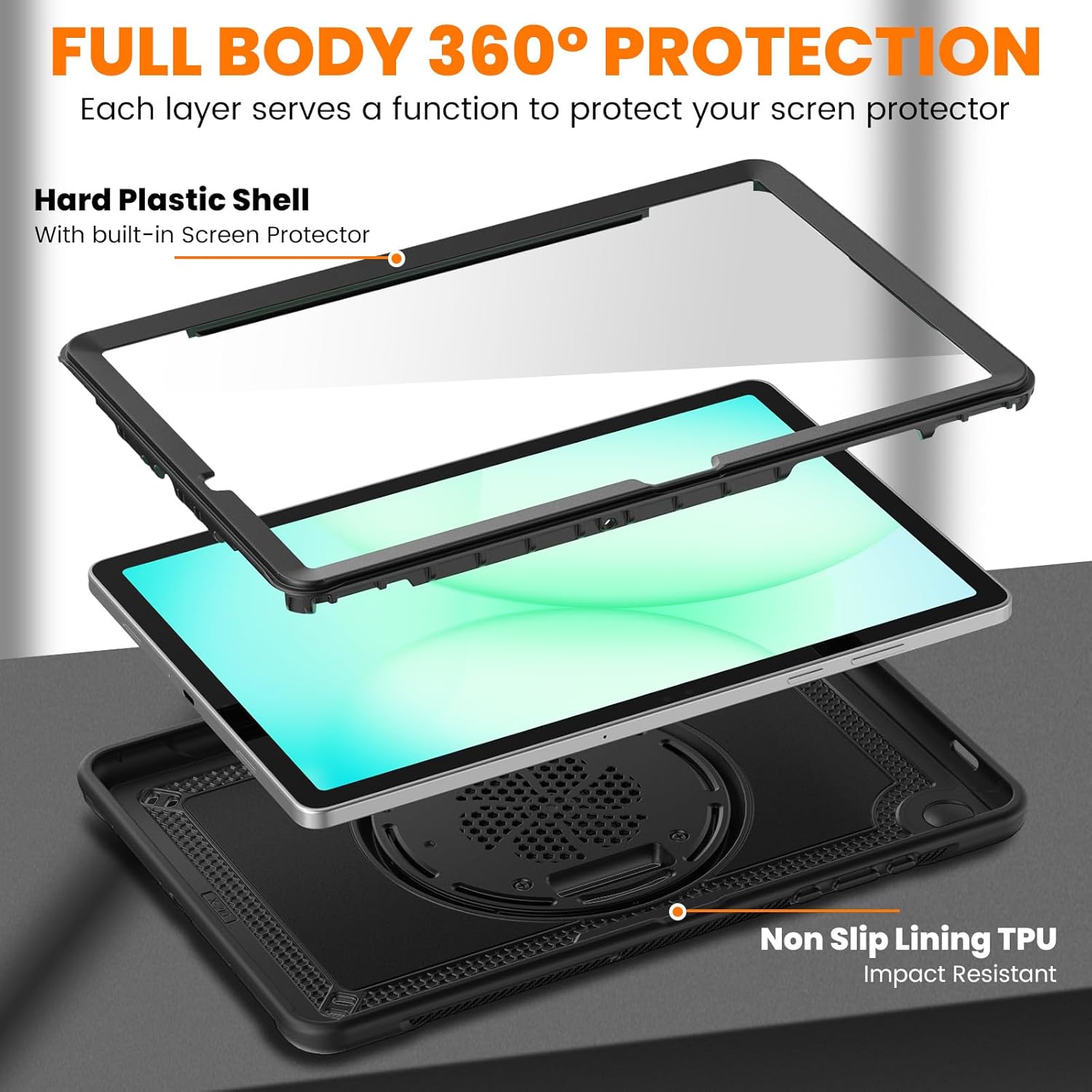 KAIJIAbox Case for Samsung Galaxy Tab A11+ Plus 5G/ A9+ Plus 5G(11") - 7 in 1 Protection: Screen Protector, Pen Holder, 360° Stand, Hand Strap, Shoulder Strap, Drop-Proof, Lightweight-Black