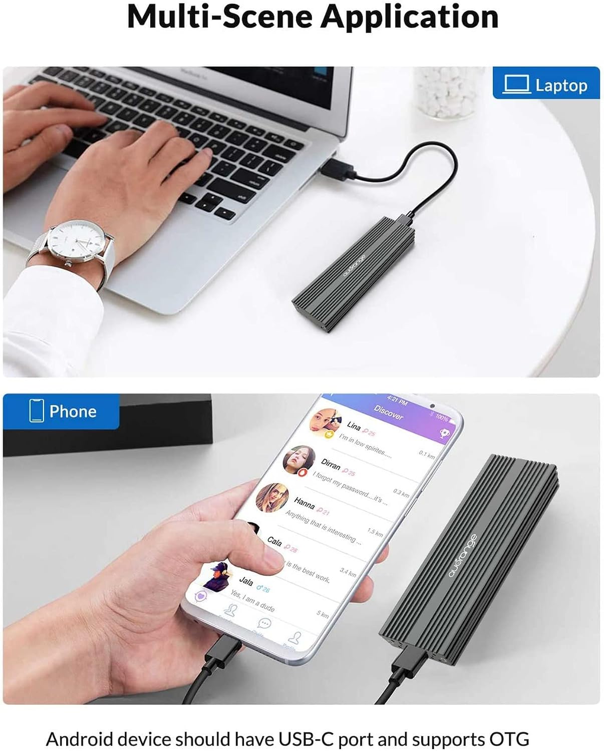 Dekyda External Solid State Drives Aluminum M.2 NVME SSD Enclosure Adapter, USB 3.1 Gen 2 (10 Gbps) to NVME SATA Solid State Drive External Enclosure (Fits NVMe PCIe 2230/2242/2260/2280)
