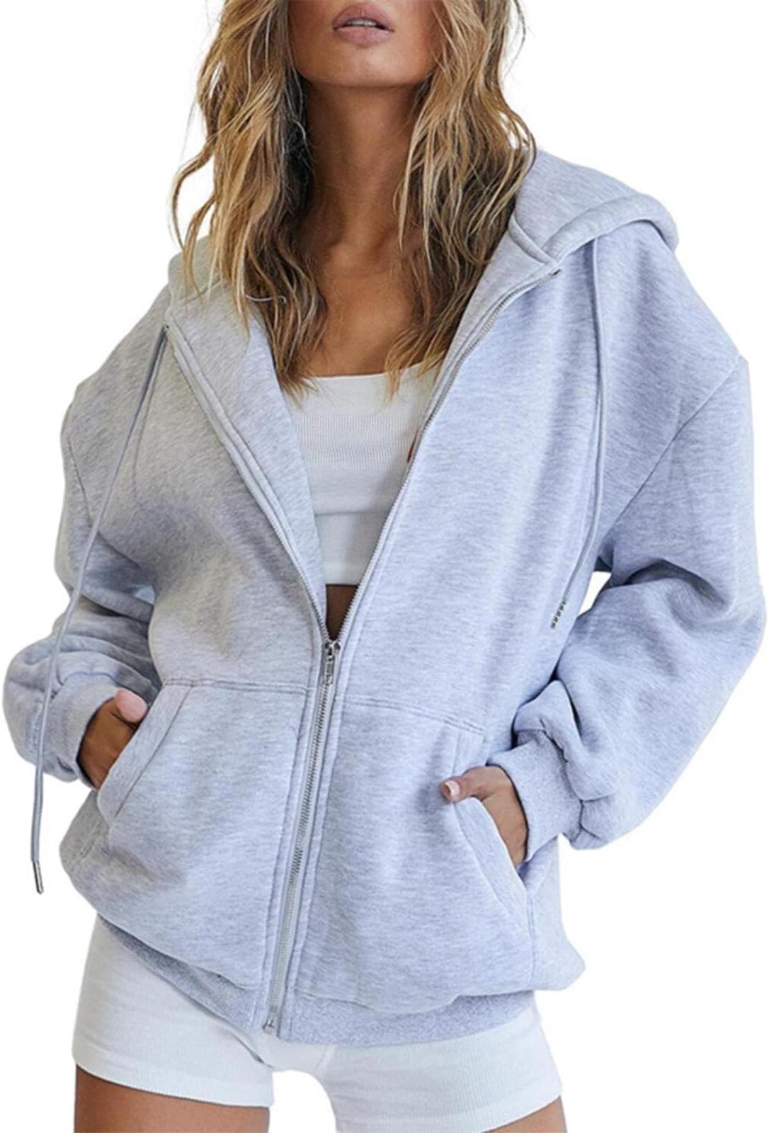Fall Sweatshirts for Women Zip Up Hoodies Oversized Sweatshirt Y2K Clothing Casual Drawstring Jacket with Pockets