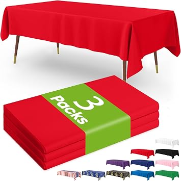 Pureegg Plastic Table Cloth Disposable 54x108 Red 3Pack