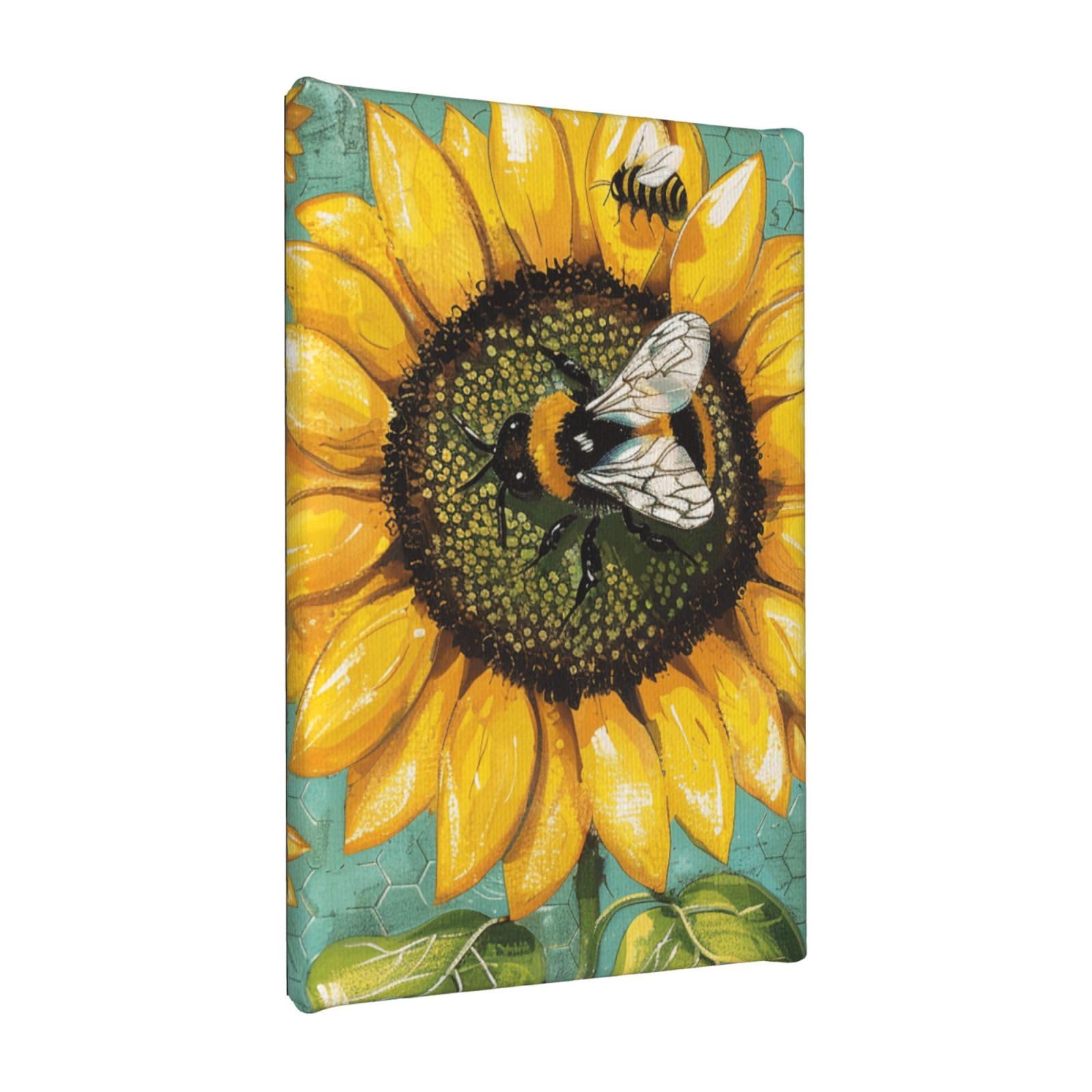 YKLJG bee & Sunflowers Printed Wall Art Canvas Painting 20x30 CM Wooden Framed Picture Painting Artwork Prints for Bedroom Kitchen Home Office Decor