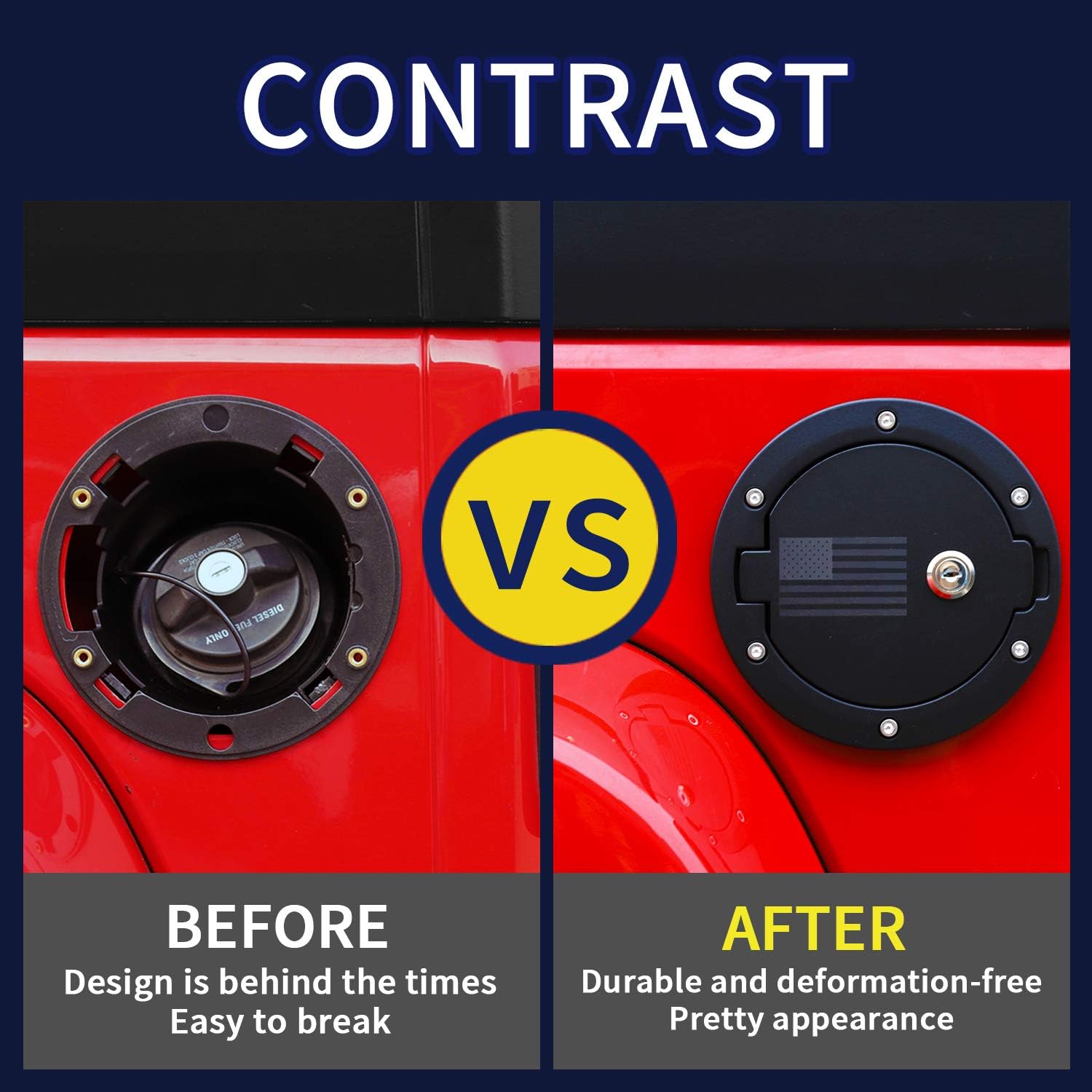 American Flag Gas Cap Cover Locking Fuel Door Cover for 2007-2018 Jeep Wrangler JK & Unlimited Sport Rubicon Sahara 2-Door 4-Door
