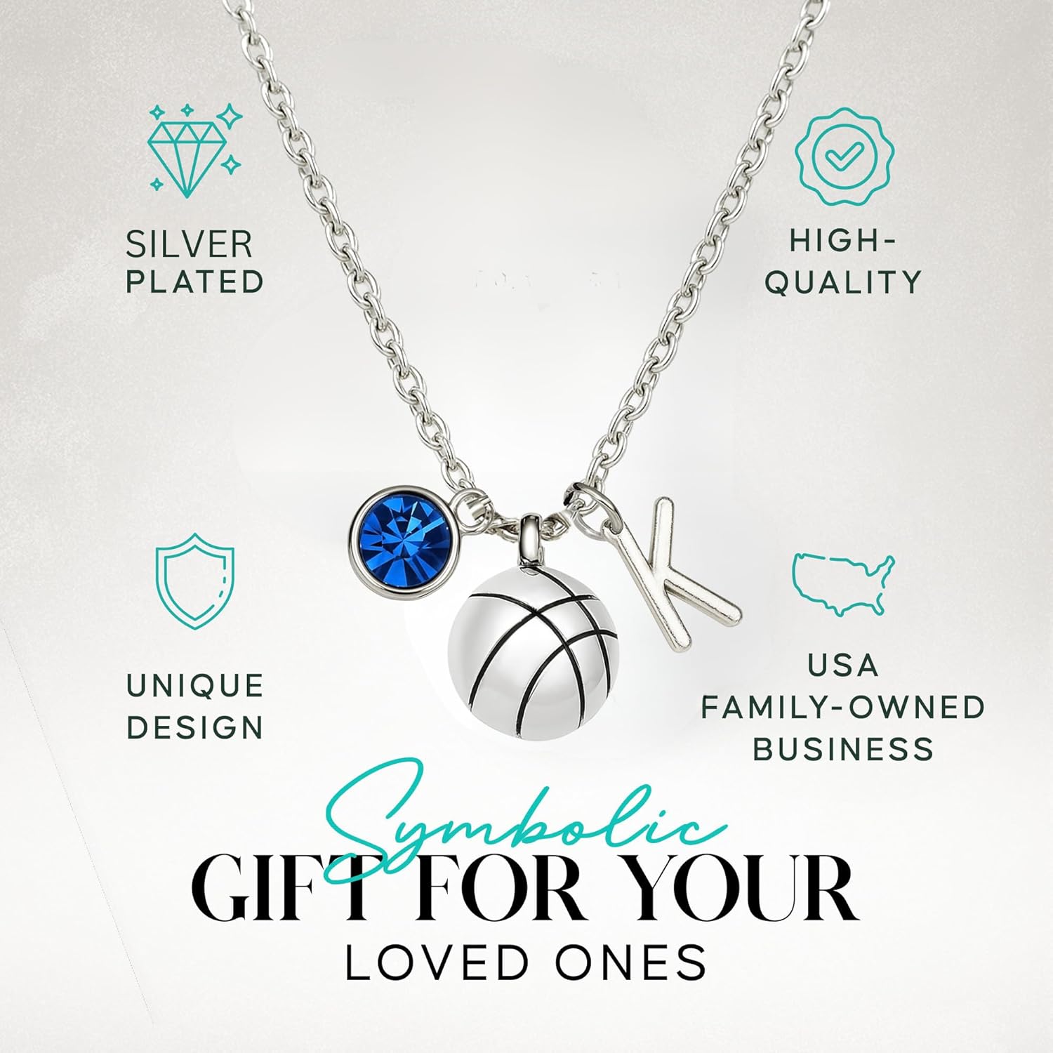 Personalized Basketball Necklace with Letter & Birthstone Charm, Basketball Jewelry, Gift for Players & Teams - Image 2
