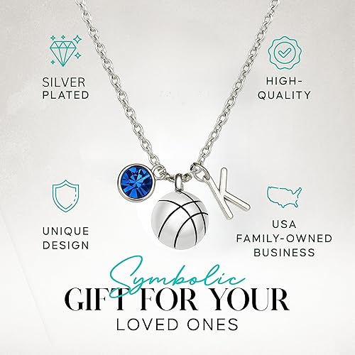 Miniatura 2 de Personalized Basketball Necklace with Letter & Birthstone Charm, Basketball Jewelry, Gift for Players & Teams