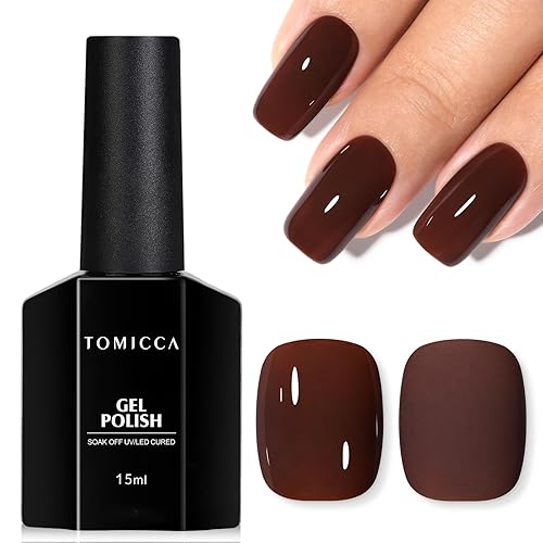 TOMICCA Esmalte de uñas de gel marrón oscuro, 0.5 onzas líquidas, esmalte de gel de color otoño e invierno, secado rápido, esmalte de gel neutro UV