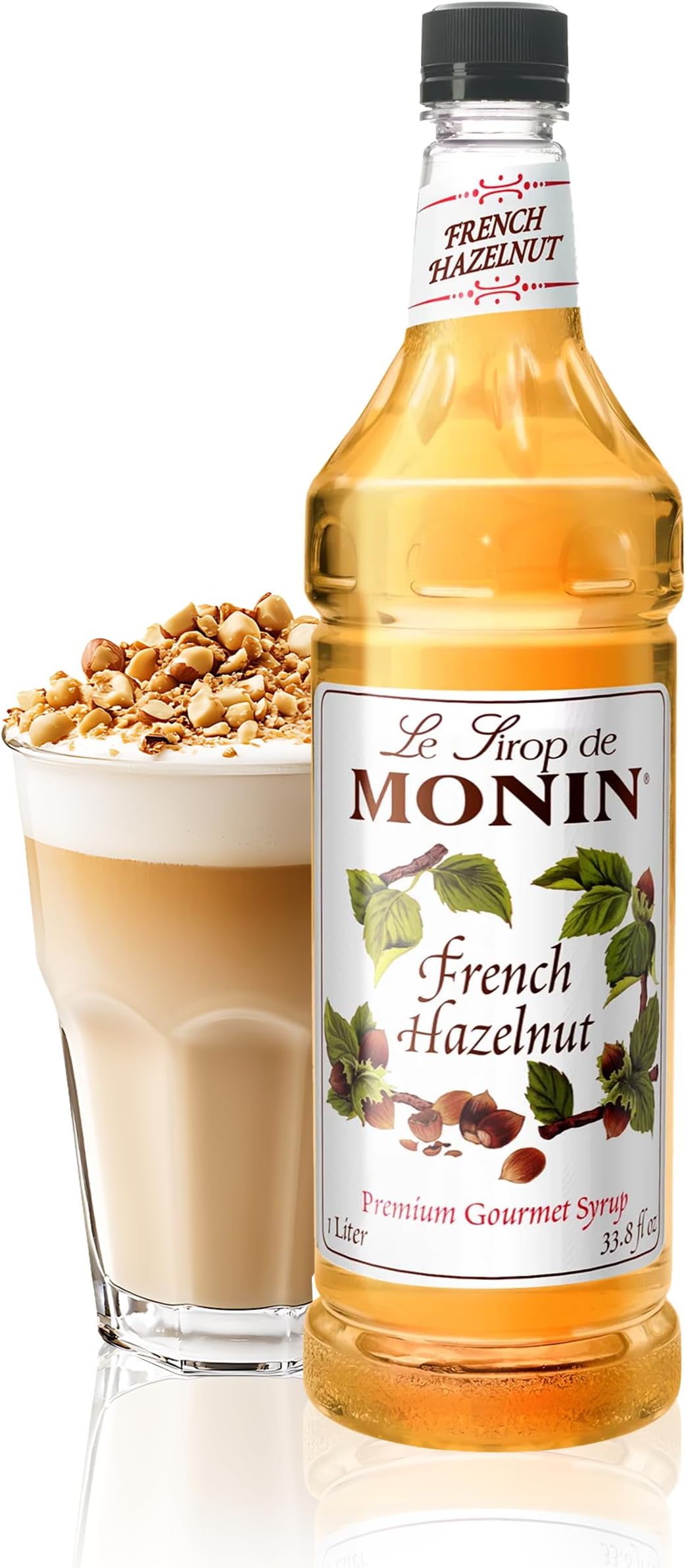 Monin - French Hazelnut Syrup, Nutty Flavor with Rich Caramelized Notes, Great for Coffee, Milkshakes, and Dessert Cocktails, Gluten-Free, Vegan, Non-GMO (1 Liter)