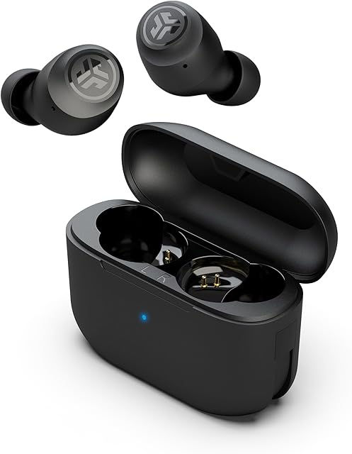 JLab Go Air Bezprzewodowy zestaw słuchawkowy Bluetooth, True Wireless z podwójnym połączeniem i pudełkiem do ładowania USB, niestandardowy dźwięk EQ3, Czarny