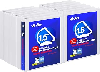 ViVin 3 Ring Binder 1.5 Inch, Slant D Ring Binder, 12 Pack, White