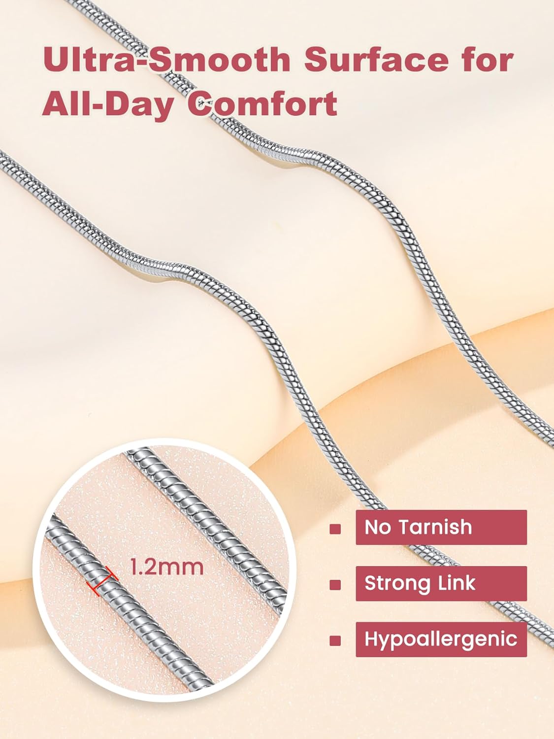 FOCALOOK Snake Chain Necklace Silver 14K Gold Plated Delicate 1mm 1.2mm 1.5mm 2mm Chains for Women, Hypoallergenic Minimalist Sturdy Necklaces Chains in 14 16 18 20 22 24 Inch - Image 4